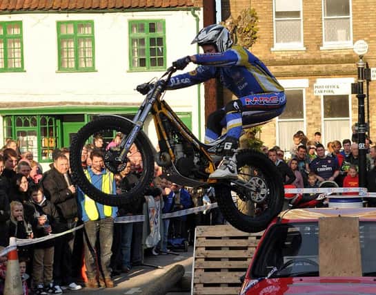 The world's number two women's trial biker Emma Bristow performing her amazing stunts at Spilsby Bike Night.