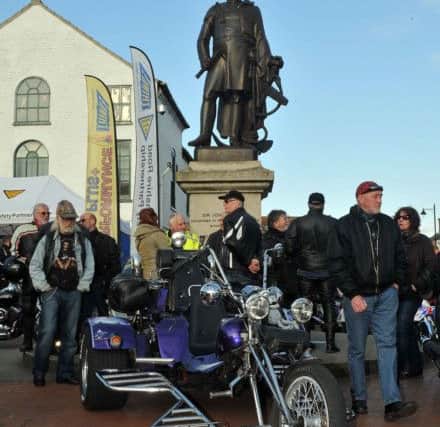 Crowds gathered beside the Sir John Franklin statue at Spilsby Bike Night.