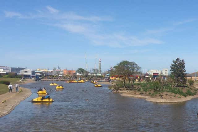 Tourists enjoying the fine weather at Skegness Boating Lake on Saturday.