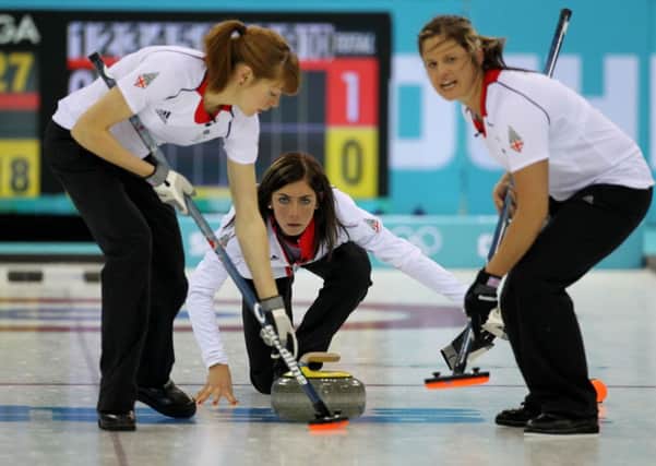 Great Britain's Skip Eve Muirhead (centre) in action during their Curling Round Robin match at the Ice Cube Curling Centre during the 2014 Sochi Olympic Games in Sochi, Russia. PA-18946063