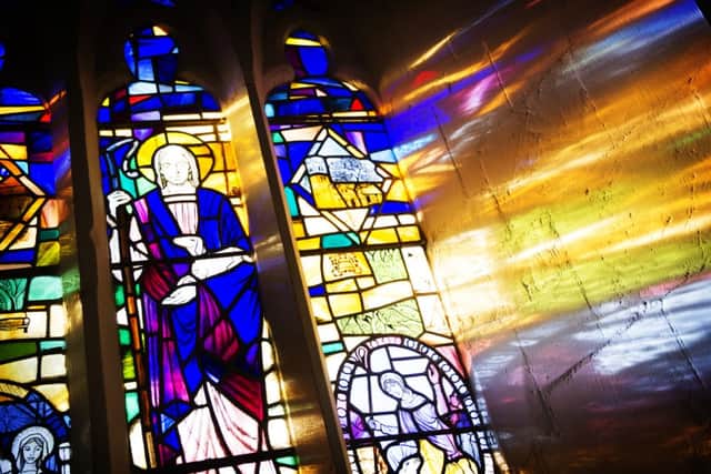 Modern stained glass in the tower at St Mary's Church, Claxby, one of 86 churches taking part in this year's festival EMN-140104-140333001