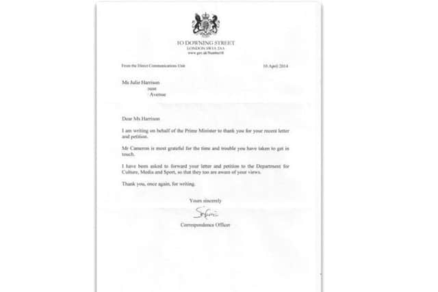 The letter from the Prime Minister's office.
