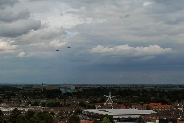 The Lancasters and Vulcan flypast over Boston.