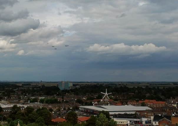 The Lancasters and Vulcan flypast over Boston.