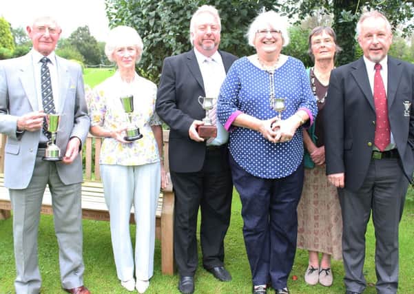 Gwilym and Rosemary Evans, Andy and Jo Partridge, Barbara Vickers (Ladies Captain) and Steve Owen (Captain) EMN-140928-181800001