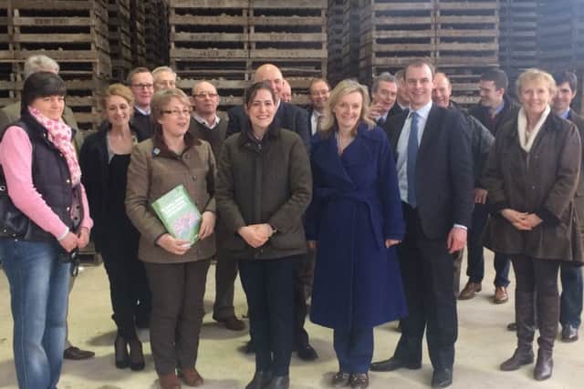 MP Liz Truss with Conservative candidates Matt Warman and Victoria Atkins and members of the National Farmers Union. DJ