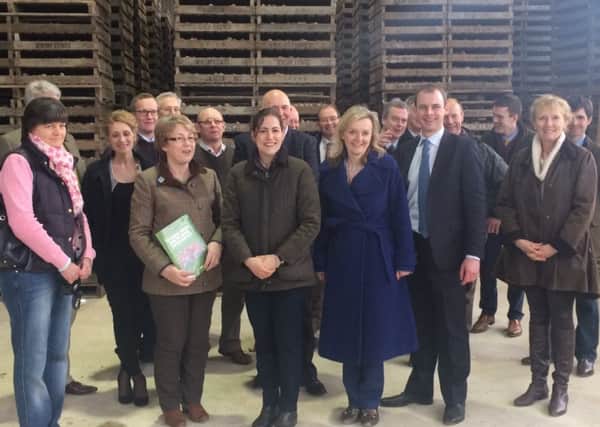 MP Liz Truss with Conservative candidates Matt Warman and Victoria Atkins and members of the National Farmers Union. DJ