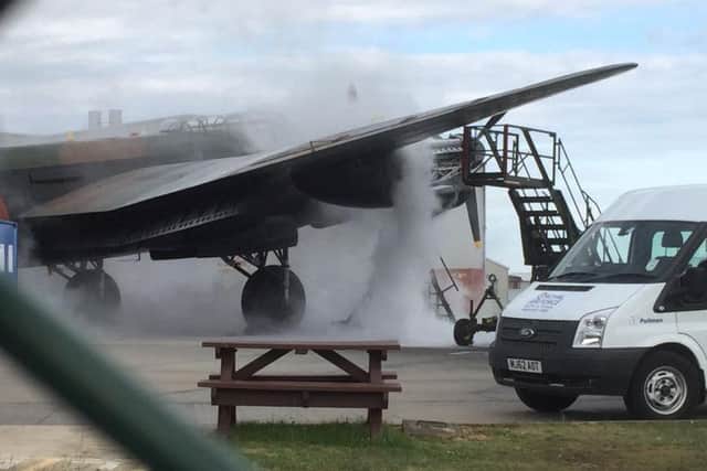 The BBMF Lancaster Bomber suffered an engine fire today. Photo courtesy of Karl Melson. EMN-150705-193356001