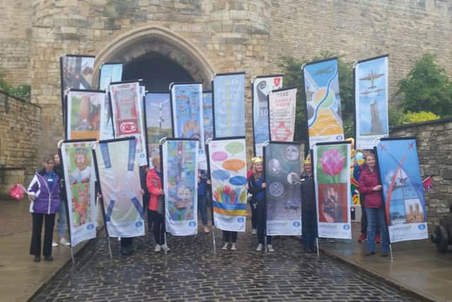 The flags on display outside the newly re-opened Lincoln Castle before heading to the county show today.