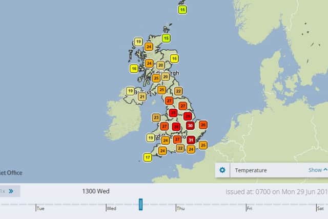 Updated UK forecast for Wednesday afternoon - Met Office.