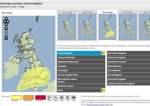 The Met Office has issued a weather warning for the end of this week as heavy rain is due on Thursday and Friday