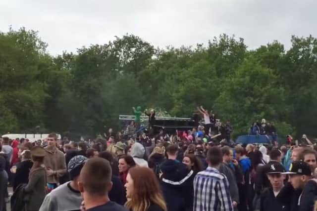 Image of the illegal rave at Twyford Woods in May.