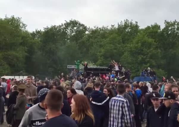 Image of the illegal rave at Twyford Woods in May.