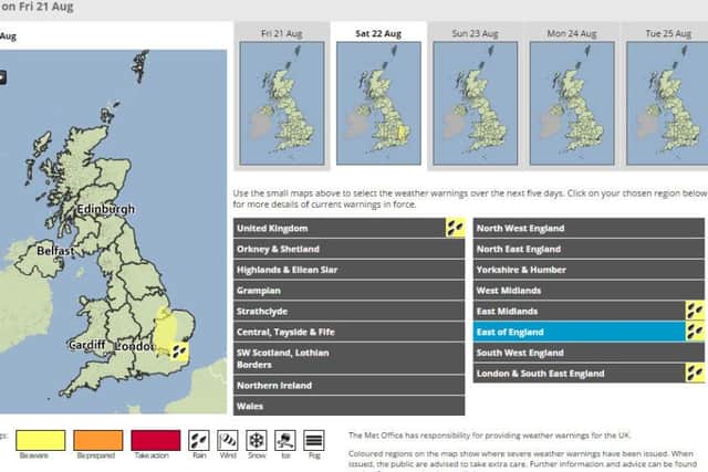 The Met Office have issued a weather warning for heavy rain on Saturday