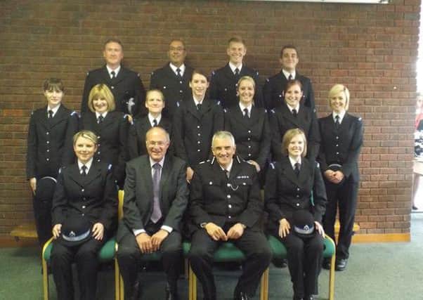 Newly qualified PCSOs with Chief Constable Neil Rhodes and Lincolnshire Police and Crime Commissioner Alan Hardwick (front second and third left).