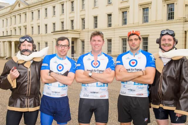 Neil Palmer, Matt McIntyre, Steve Berry, Matt Cryer and Darren Williams after completing their 221-mile cycle from Paris to London. (Photo copyright Anthony Upton.)