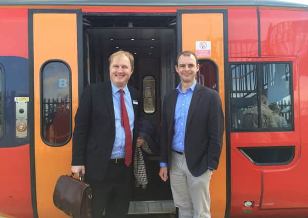 East Midlands Trains managing director Jake Kelly with MP for Boston and Skegness Matt Warman.