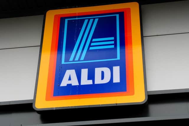 Aldi supermarket logo, as the discount retailer has reported a fall in profits as the supermarket price war took its toll on earnings despite sales surging to a new record level. Photo: Rui Vieira/PA Wire