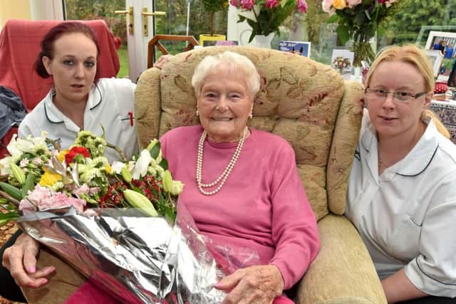 Eva Swainston with carers Karina Abelwhite and Marie Gabriel