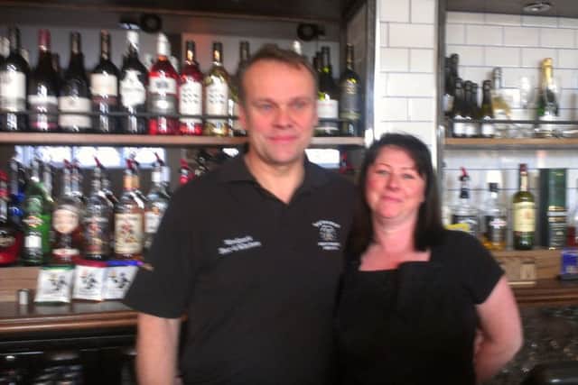 Iain and Johann Jubbs at the bar of Batemans  Woolpack Pub and Kitchen in Wainfleet. ANL-160117-143326001
