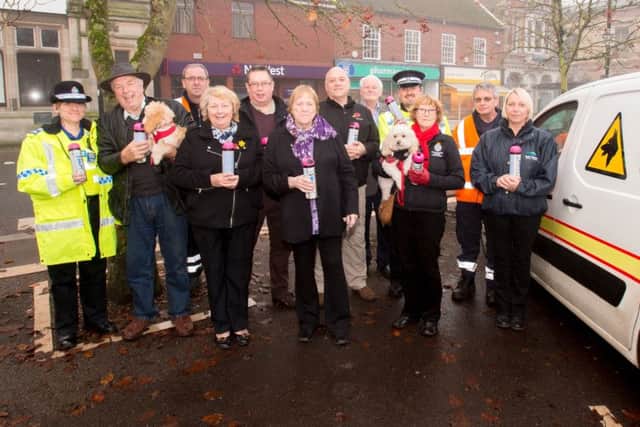 Councillors, police and ELDC staff at the launch of the campaign in the town's Market Place