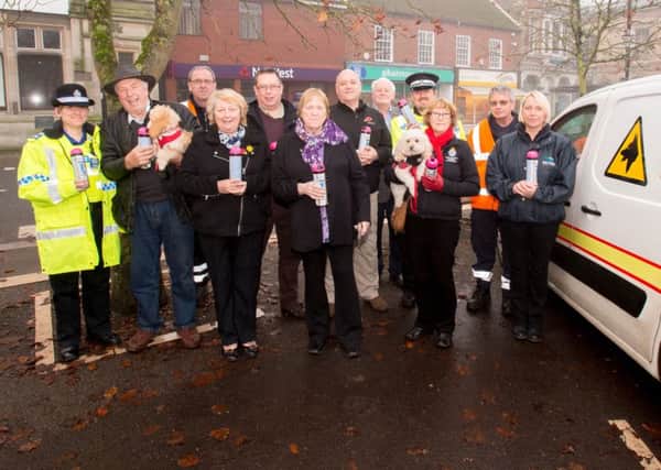 Councillors, police and ELDC staff at the launch of the campaign in the town's Market Place