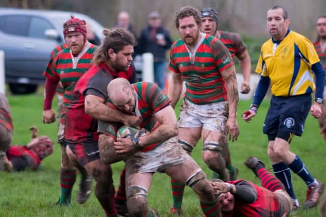 Dave Starling tries to punch a hole on he Newbold defence EMN-161101-175254002