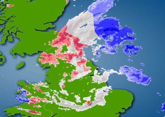 Satellite Forecast shows a snow showers moving through the Peterborough region