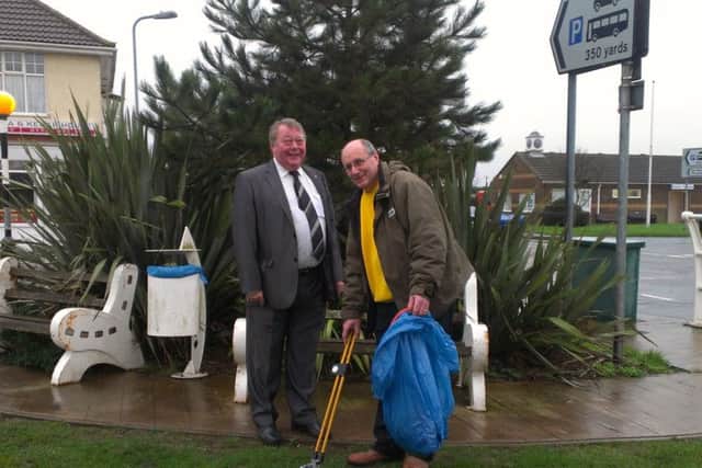 Chapel St Leonards maintenance man David Roadley with Coun Paul Hibbert-Greaves. ANL-160117-150910001