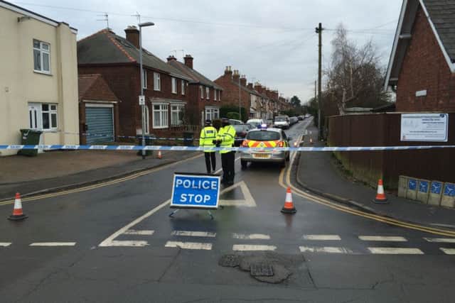 The cordon on Willoughby Road from Hospital Lane.