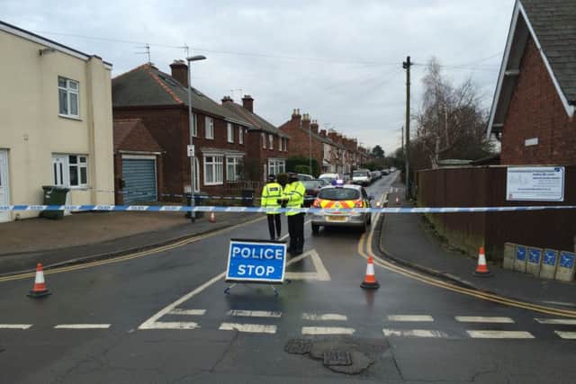 The cordon on Willoughby Road from Hospital Lane.