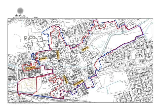 Sleaford Conservation Area plan - blue line is existing; red line is proposed. EMN-160125-134904001