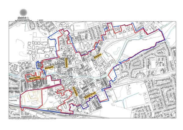 Sleaford Conservation Area plan - blue line is existing; red line is proposed. EMN-160125-134904001