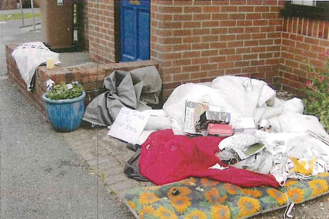 Items dumped by Michael Peter Hutchinson, most recently living at Church Lane, Croft, Skegness, in his ex-wife's front garden. EMN-160120-132701001
