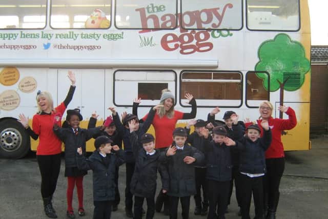 Pupils at Bicker Preparatory School were visited by the Happy Egg Bus.