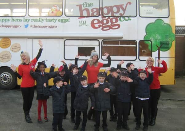 Pupils at Bicker Preparatory School were visited by the Happy Egg Bus.