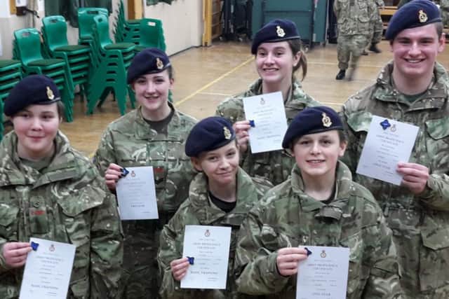 High-flying cadets: Corporal S Barker, Cadet M Gainsborough, Cadet E Mutton, Cadet I Keyworth,Lance Corporal J Newrick and Lance-Corporal A Keyworth EMN-160127-102504001