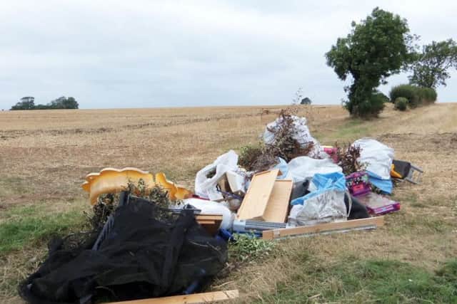 Garden and household waste dumped by Grantham man David Cant along the Aisby to Aunsby Road.