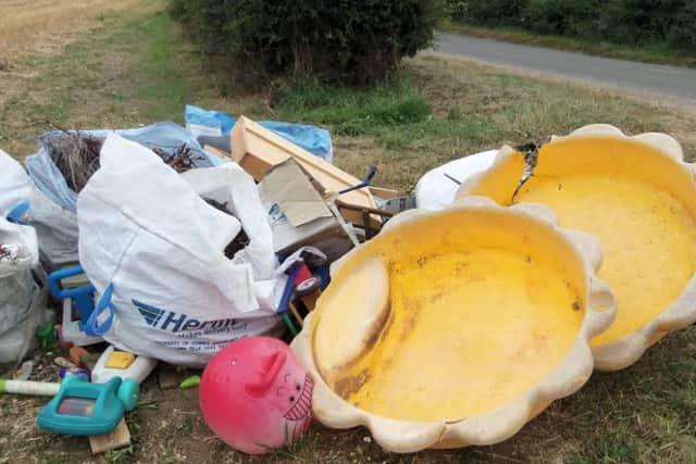 Garden and household waste dumped by Grantham man David Cant along the Aisby to Aunsby Road.