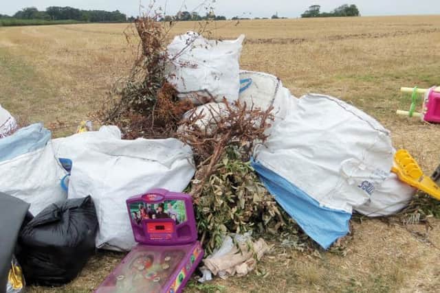 Garden and household waste dumped by Grantham man David Cant along the Aisby to Aunsby Road.