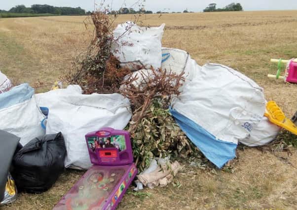Garden and household waste dumped by Grantham man David Cant along the Aisby to Aunsby Road.