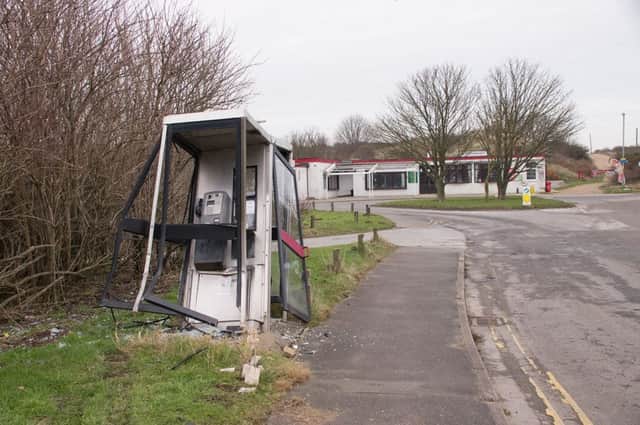 A landrover hits a phone box in Mablethorpe last week. Photo: Trevor Bradford.