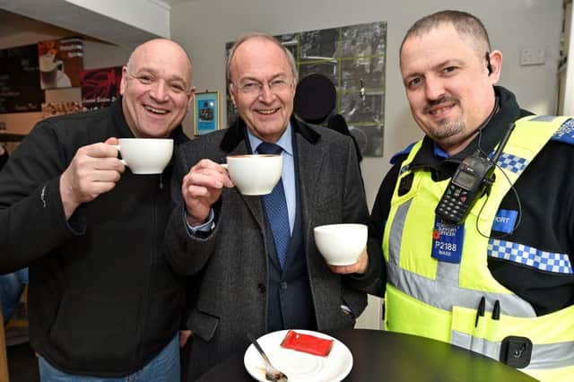 Jonathan Ferrari., Alan Hardwick, and PCSO Nigel Wass at a recent 'Spill the Beans' session