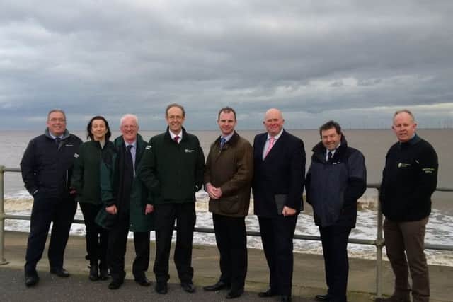Peter Bateson (IDB), Deborah Campbell (EA), Phil Younge (EA area manager), Sir James Bevan, Matt Warman MP, Coun Colin Davie, Eddy Poll (RFCC) and Mark Robinson (EA) in Ingoldmells. ANL-160802-145433001