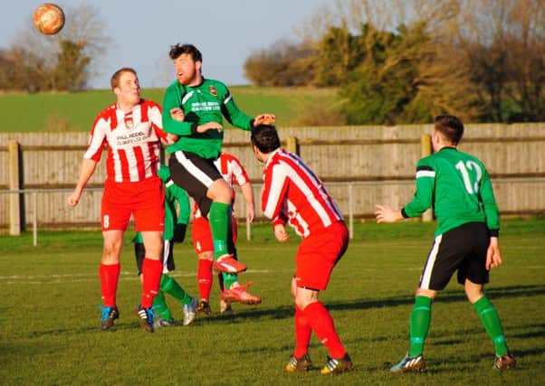 Action from Sleaford Town Reserves v Horncastle Town on Saturday. Photo: John Burgess