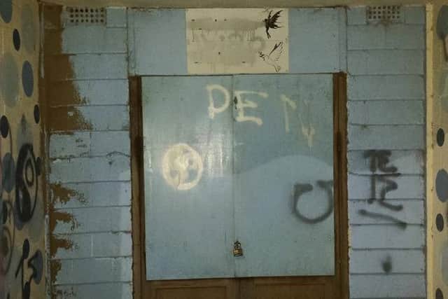 Just one of the graffiti covered beach chalets that was targeted last night in Mablethorpe.