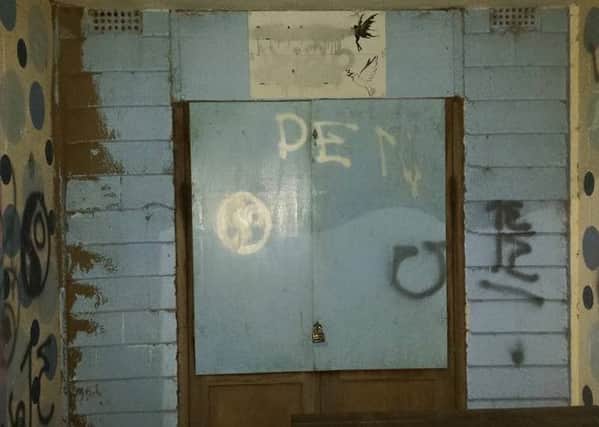 Just one of the graffiti covered beach chalets that was targeted last night in Mablethorpe.