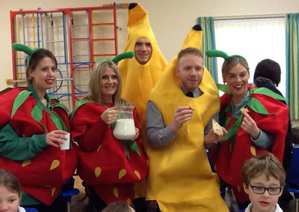 Staff at Tedder Primary School dressed as fruit for the school's healthy eating week
