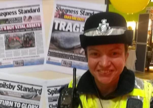 PCSO Michelle Collins promoting a Stay Safe event in Skegness ANL-161102-184455001
