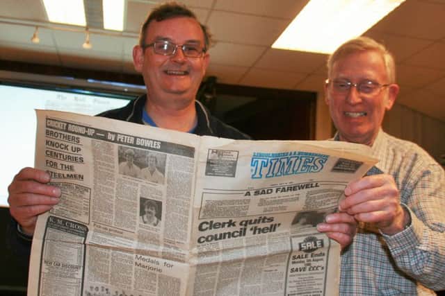 Nigel Fisher (left) looks back at the final edition of the Lincolnshire Times with BASH Vice Chair Brian Denison EMN-160217-093800001